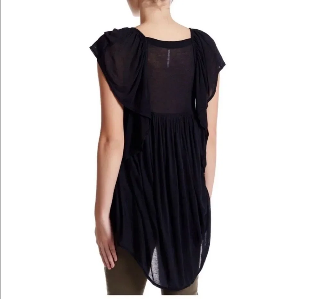 Free people black forever and always short sleeve tunic top size large
